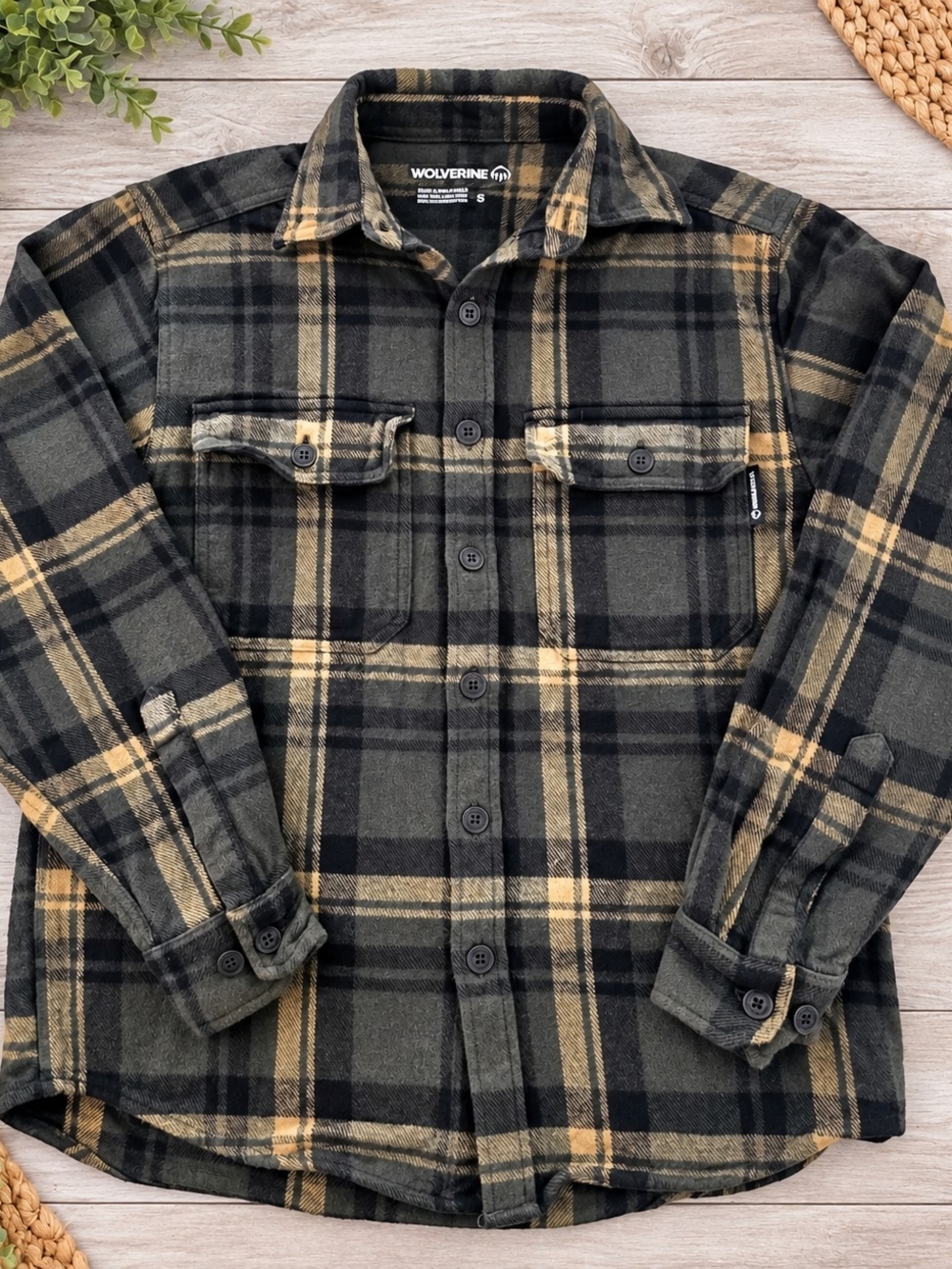 Wolverine Men’s Olive & Black Plaid Flannel Shirt